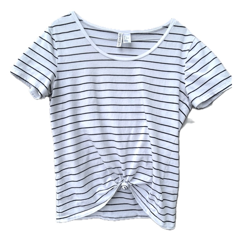 H&M  Divided Black and white Tie Front Short Sleeve T-Shirt